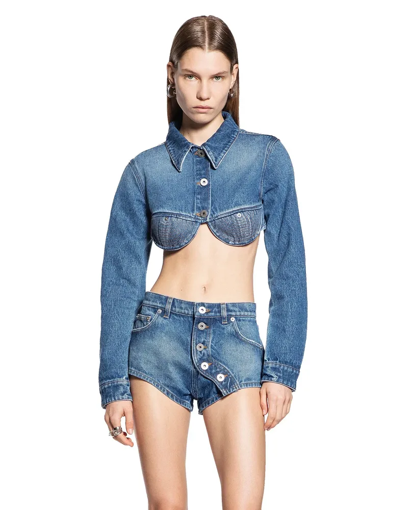 Jean Paul Gaultier Corset Cropped Denim Jacket Blue