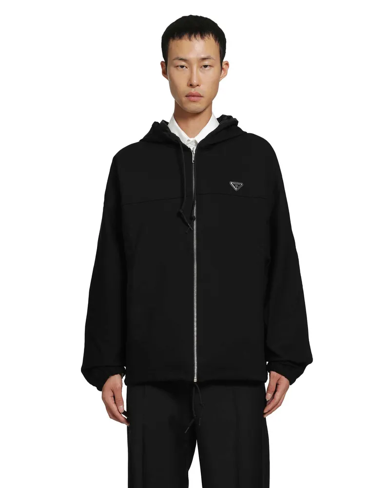 Prada Technical Fleece Zip-Up Hoodie Black