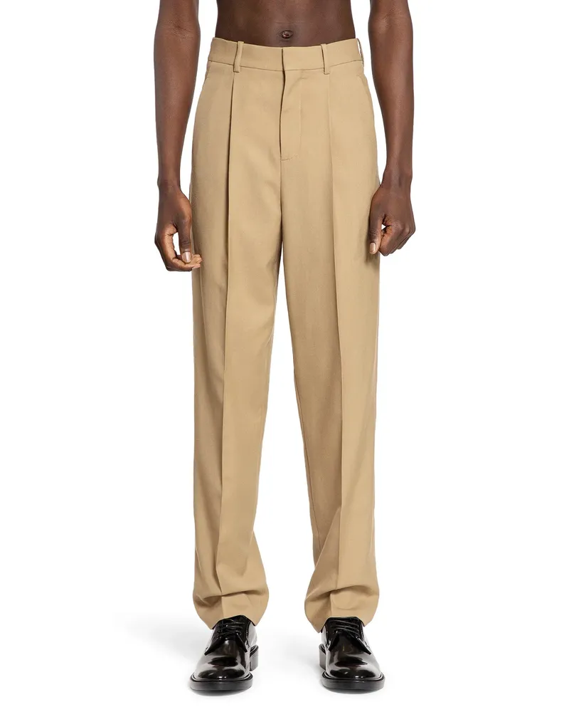 Saint Laurent Pantaloni Carota In Lana Beige
