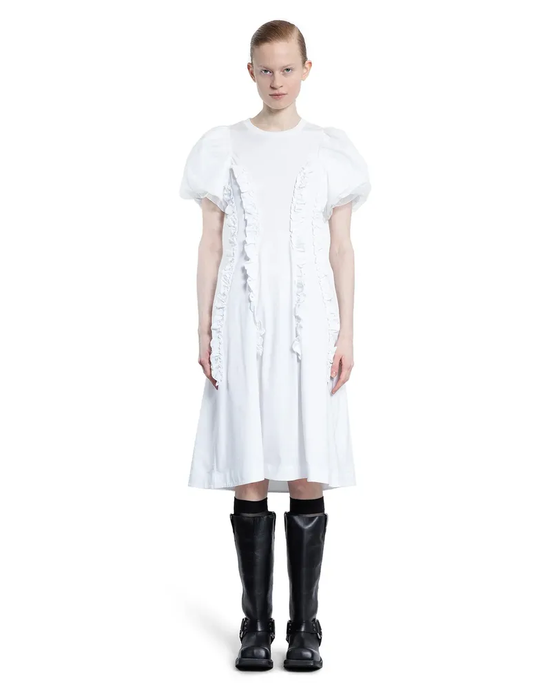Simone Rocha Tulle Overlay Ruffled Frill Midi Dress White