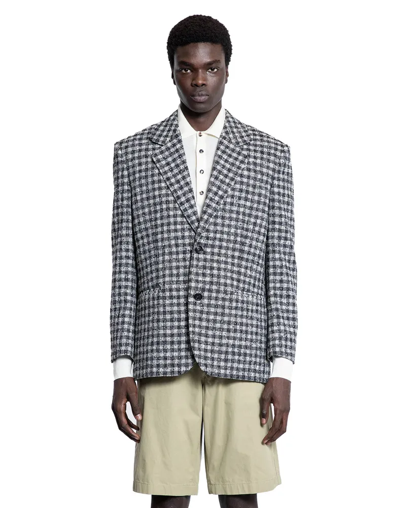 Bottega Veneta Bouclé Gingham Wool Blazer Black&white