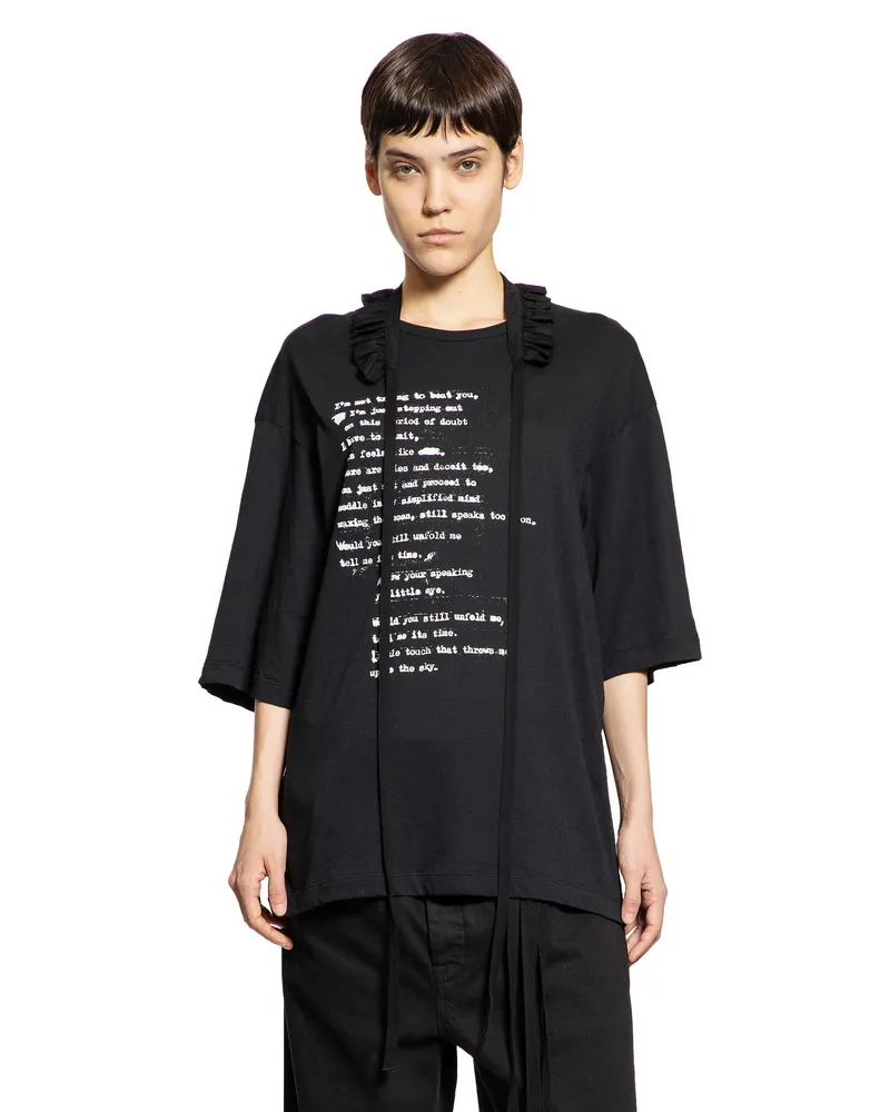 Ann Demeulemeester Agapi Printed T-Shirt with Detachable Collar Black
