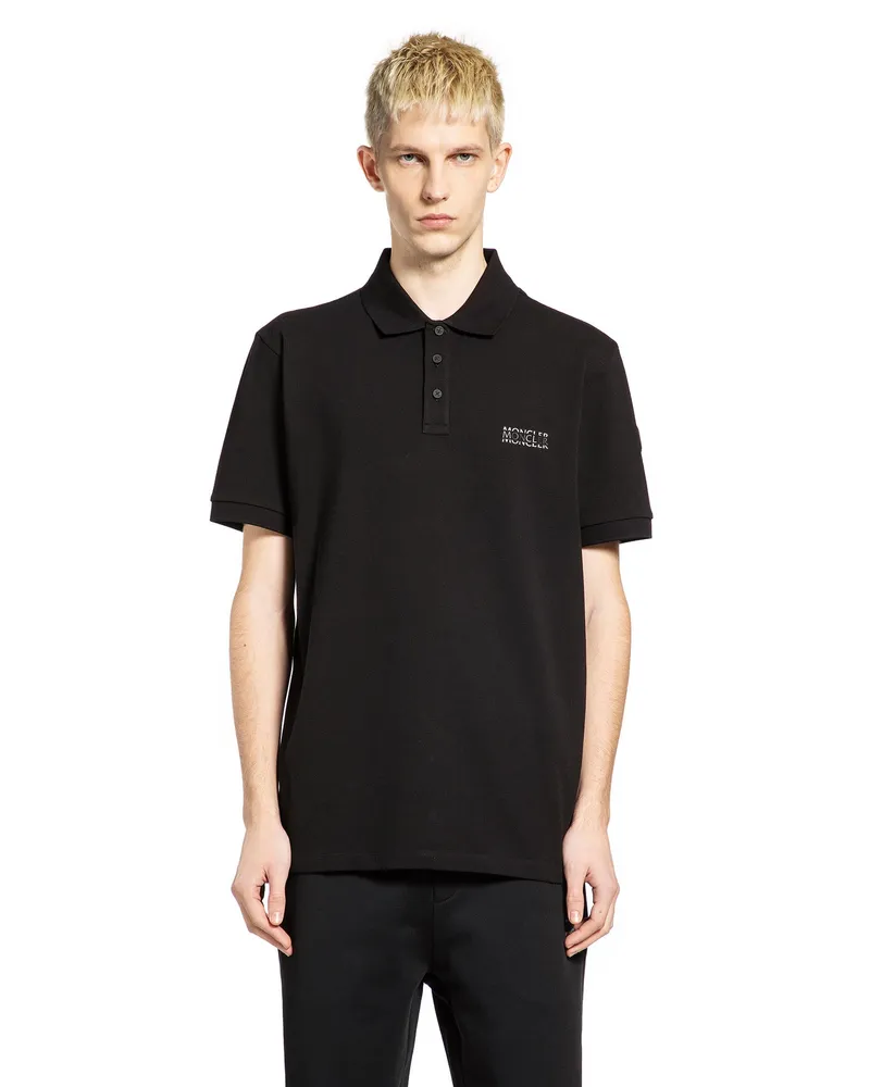 Moncler Logo Cotton Piqué Polo Shirt Black