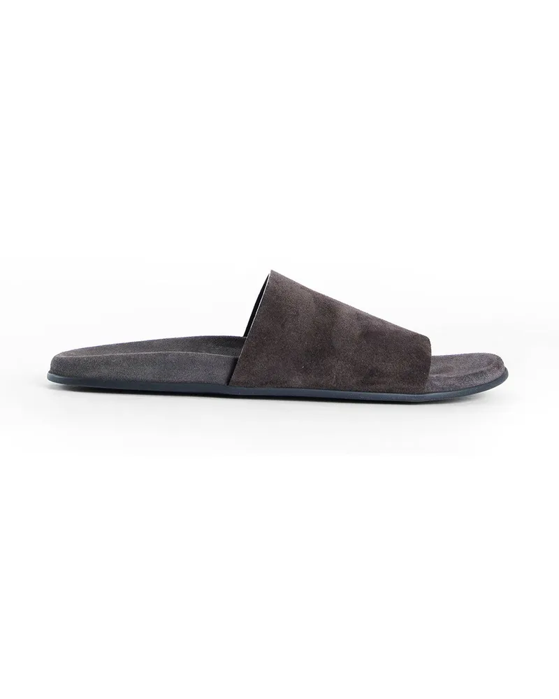 The Row Hugh Slides in Suede Brown
