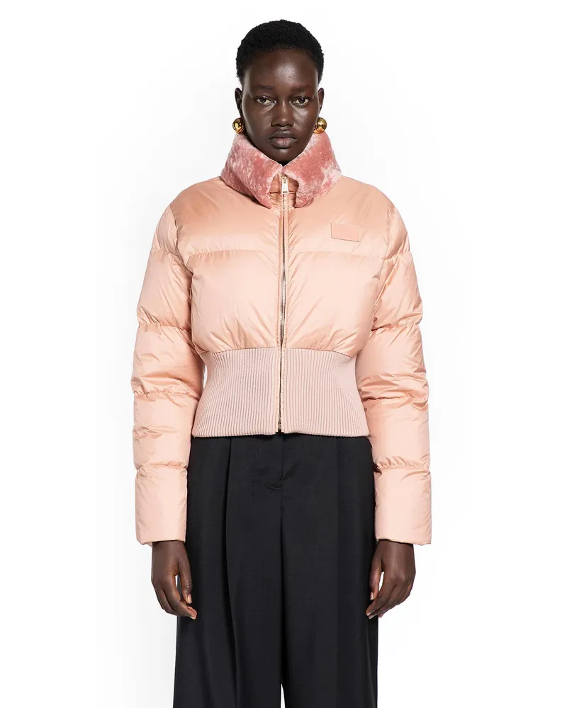 Fendi Nylon and Shearling Down Jacket Pink