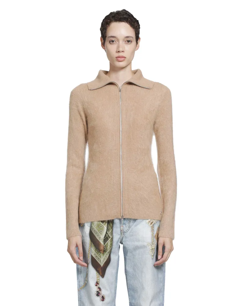 Acne Studios Cashmere Zip-Up Cardigan Beige