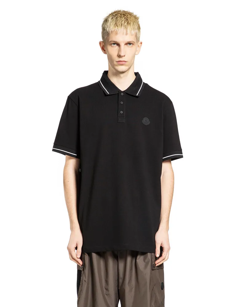 Moncler Logo Patch Cotton Polo Shirt Black