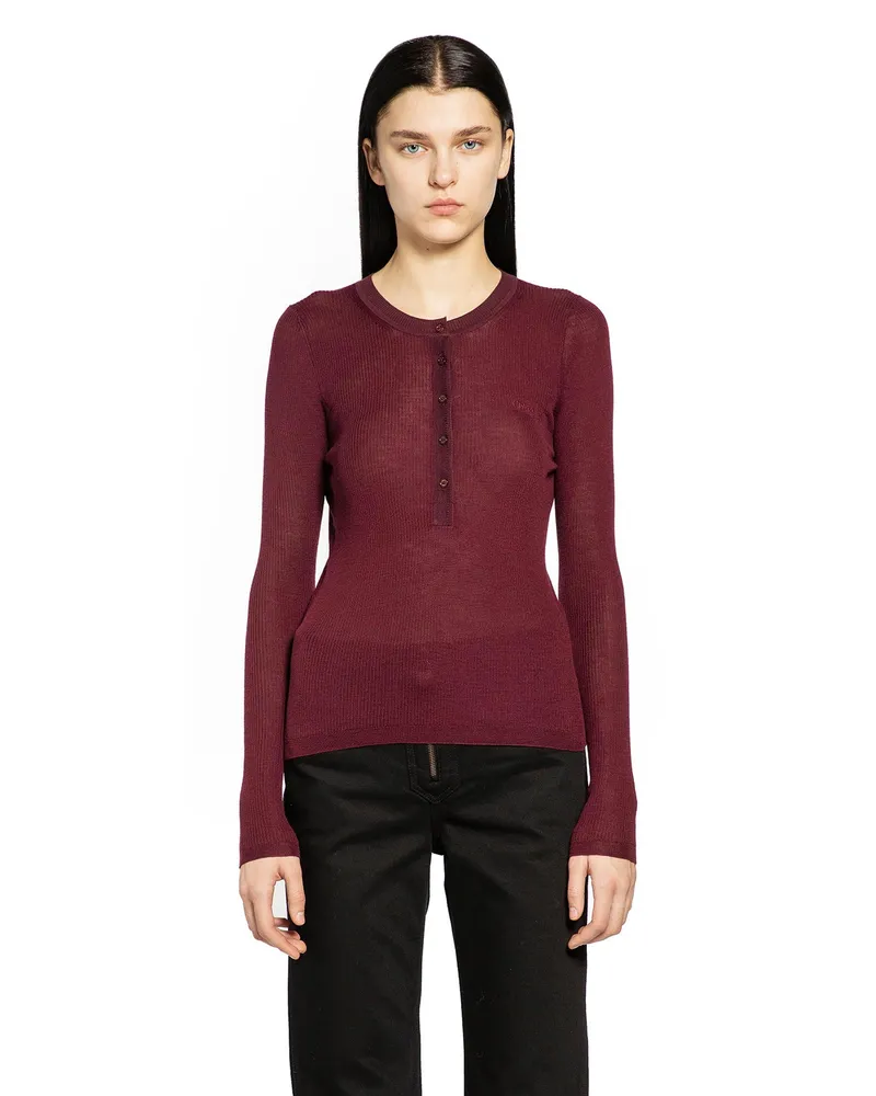 Chloé Henley Shirt in Superfine Wool Knit Red