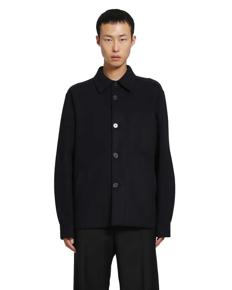 Harris Wharf London Wool Cashmere Shirt Jacket Blue
