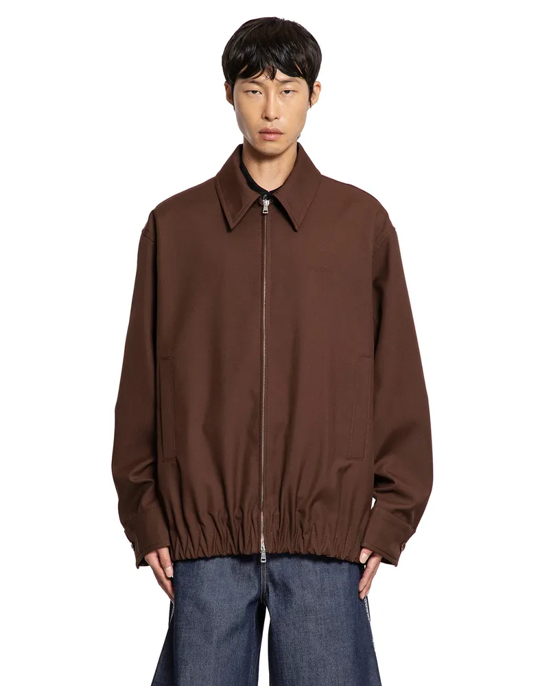 Gucci Logo Wool Twill Jacket Brown