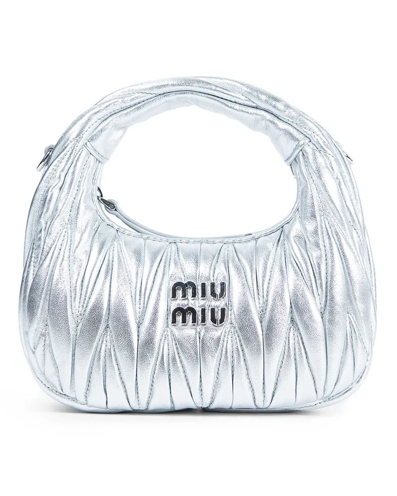 Miu Miu Wander Matelassé Hobo Mini Bag Silver