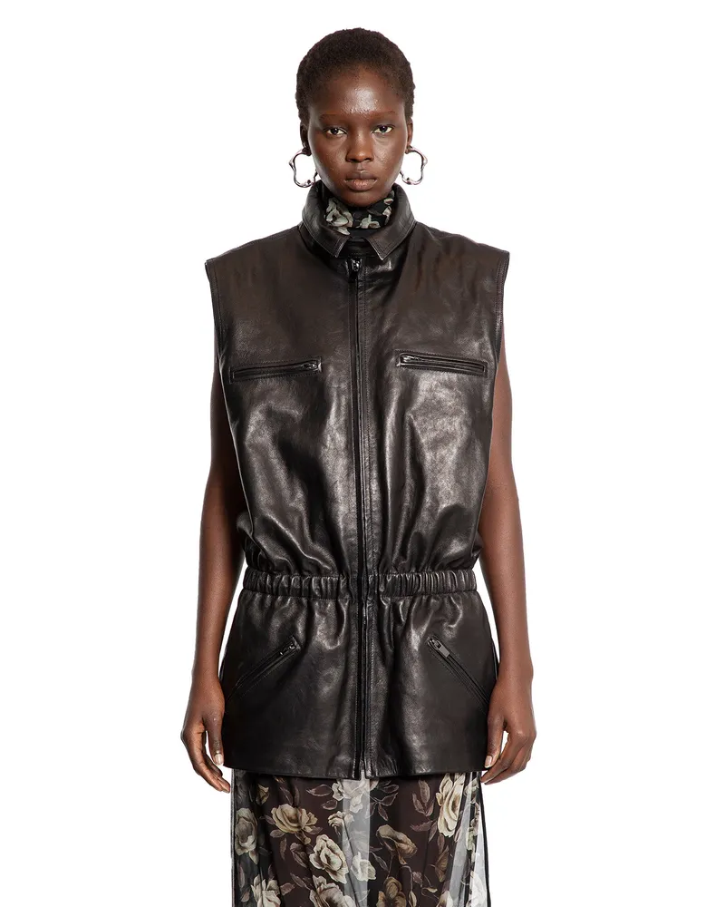 Magda Butrym Leather Peplum Vest Black