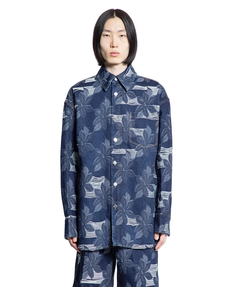 Gucci Floral Jacquard Denim Shirt Blue