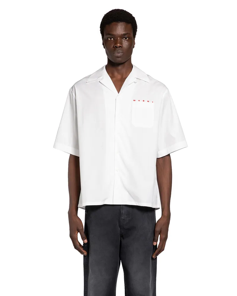 Marni Peeping Logo Bowling Shirt White