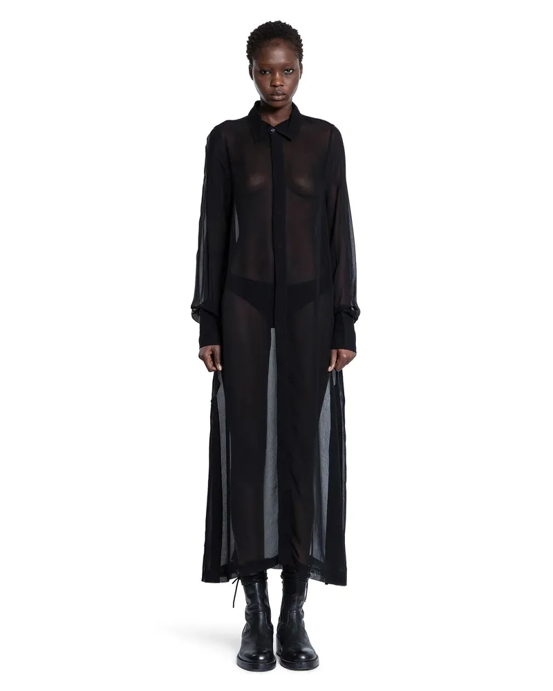 THOM KROM Rayon Sheer Long Shirt Dress Black