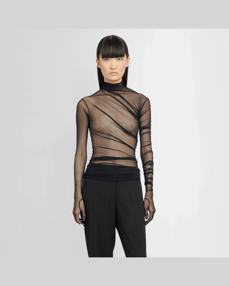 Ann Demeulemeester Gloved Long Sleeves Xenia Draped T-Shirt Black