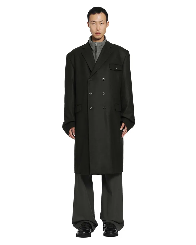 Rier Double-Breasted Loden Wool Coat Green
