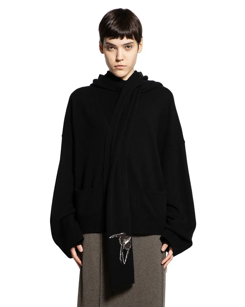 Ziggy Chen Scarf Cardigan with Hood Black