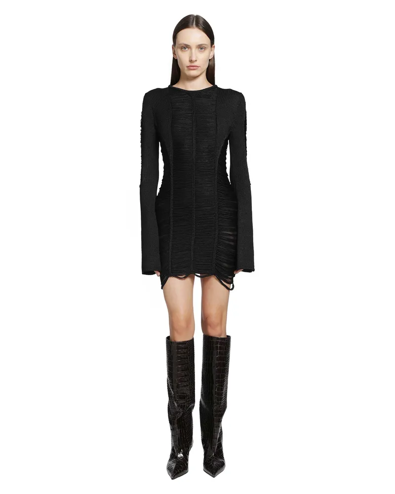 ATTICO Fringed Viscose Mini Dress Black