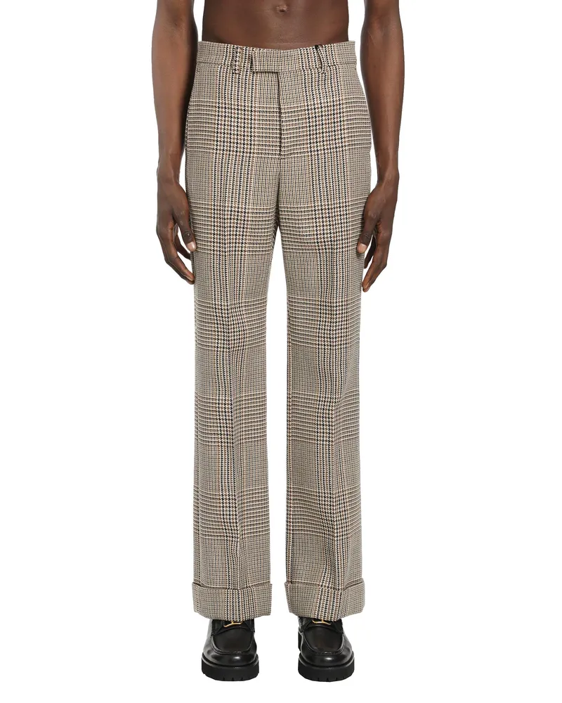 Valentino Garavani Glen Plaid Check Wool Trousers Beige
