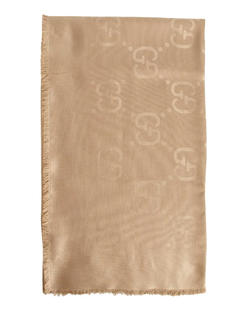 Gucci Jacquard Silk Wool Shawl Brown