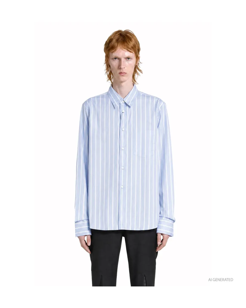 Comme des Garçons Pinstripe and Lace Shirt Blue
