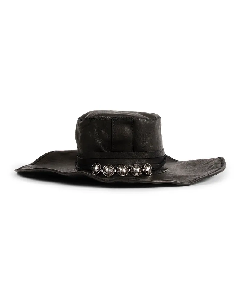Ann Demeulemeester Tias Large Leather Hat With Studs Black