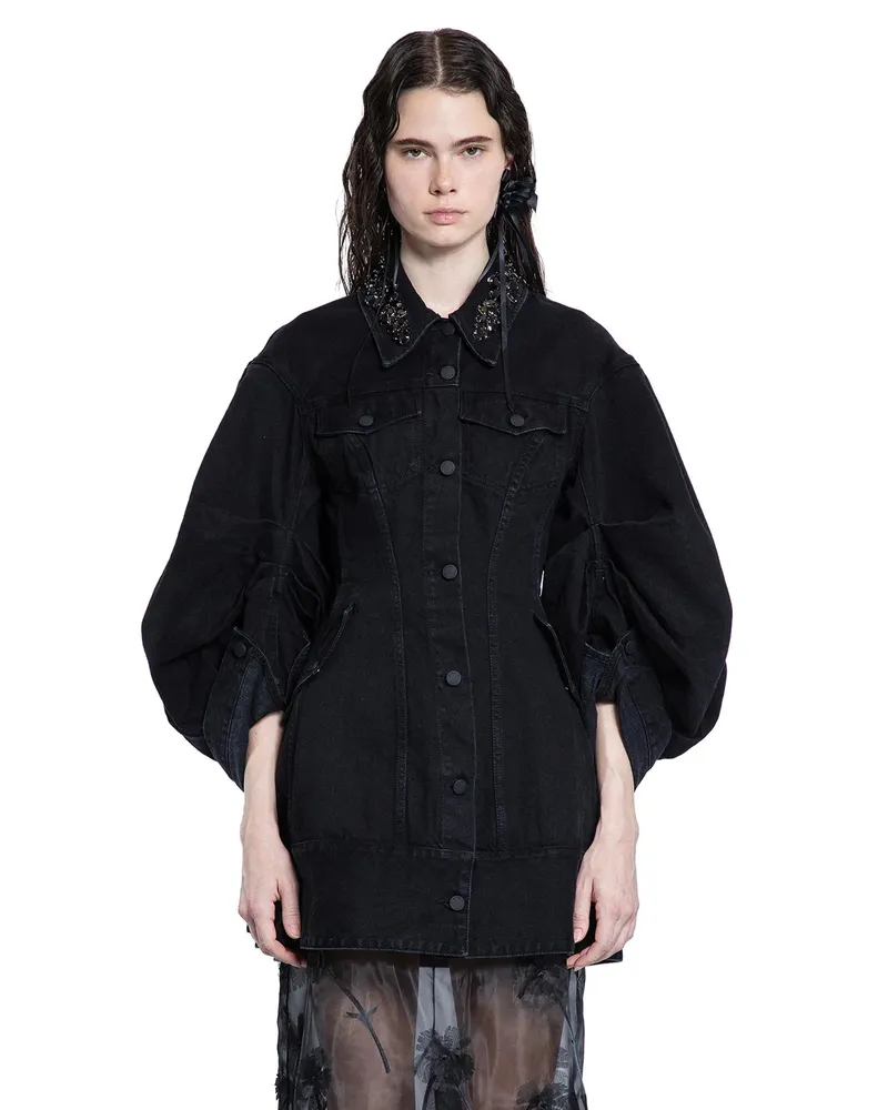 Simone Rocha Embellished Sculpted Short Denim jacket Black