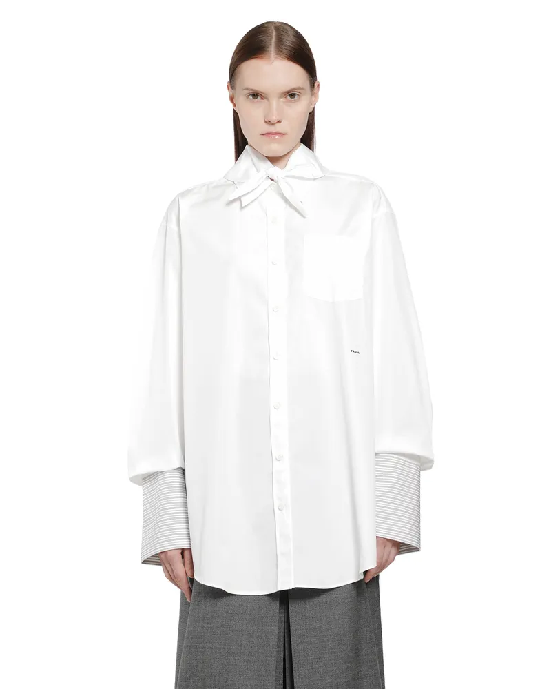 Prada Layered Cotton Shirt with Bow White