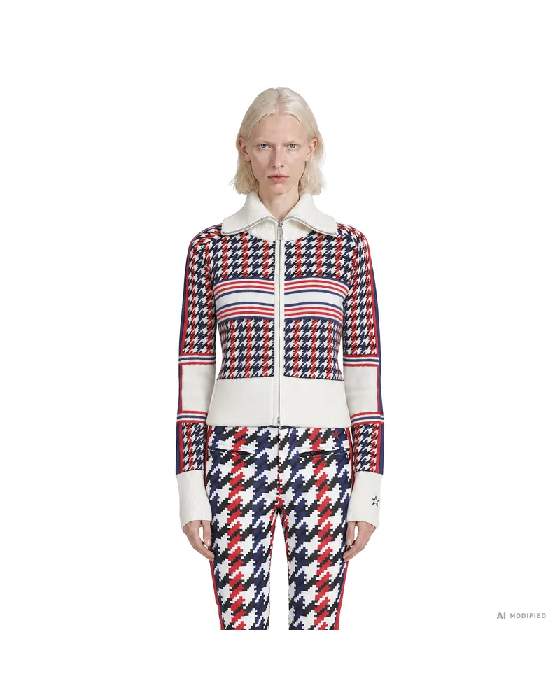 Perfect Moment Merino Wool Houndstooth Cardigan Multicolor
