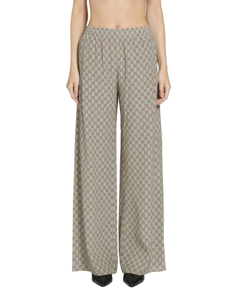 Gucci Printed Silk Leisure Pants Beige