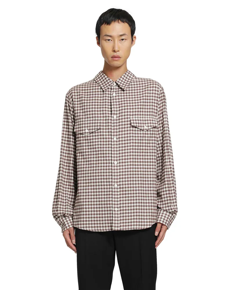 Maison Margiela Check Cotton Flannel Shirt Brown