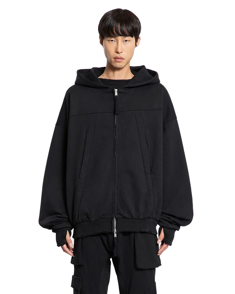 THOM KROM Zip-Up Hoodie with Hand Gaiters Black