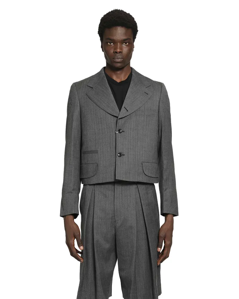 Comme des Garçons Cropped Blazer in Wool Herringbone Grey