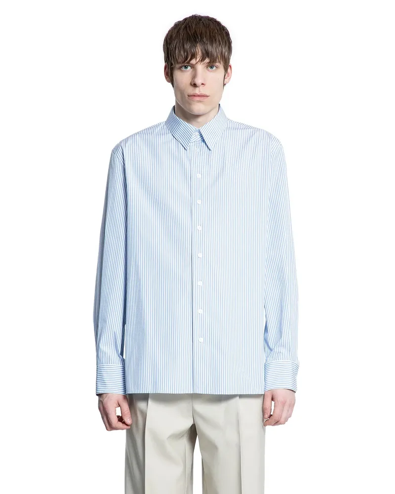 Saint Laurent Camicia di cotone a righe Oxford Blue