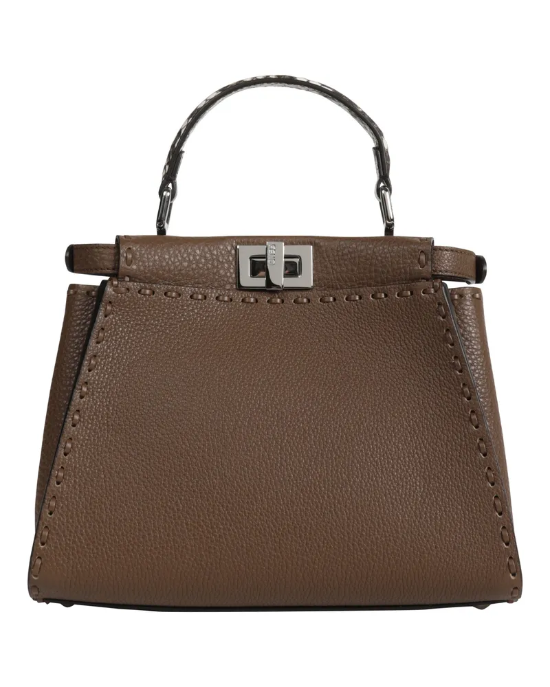 Fendi Mini Peekaboo Leather Top Handle Bag Brown