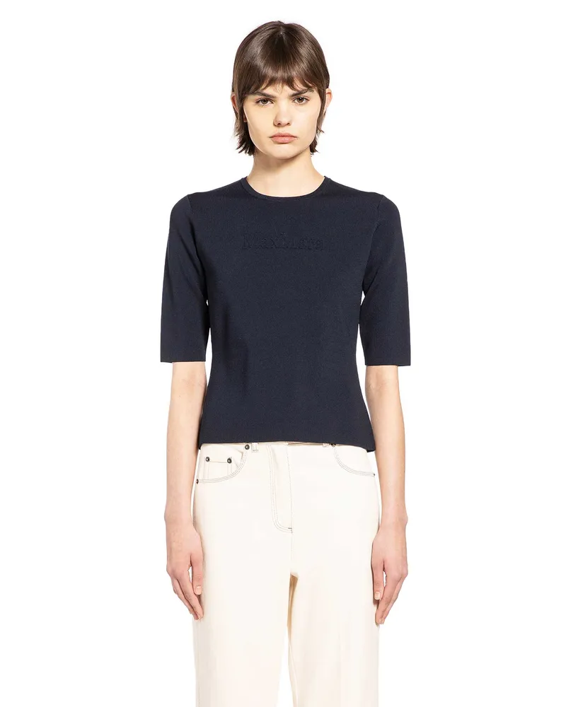 Max Mara Viscose Nylon Short Sleeve Top Blue