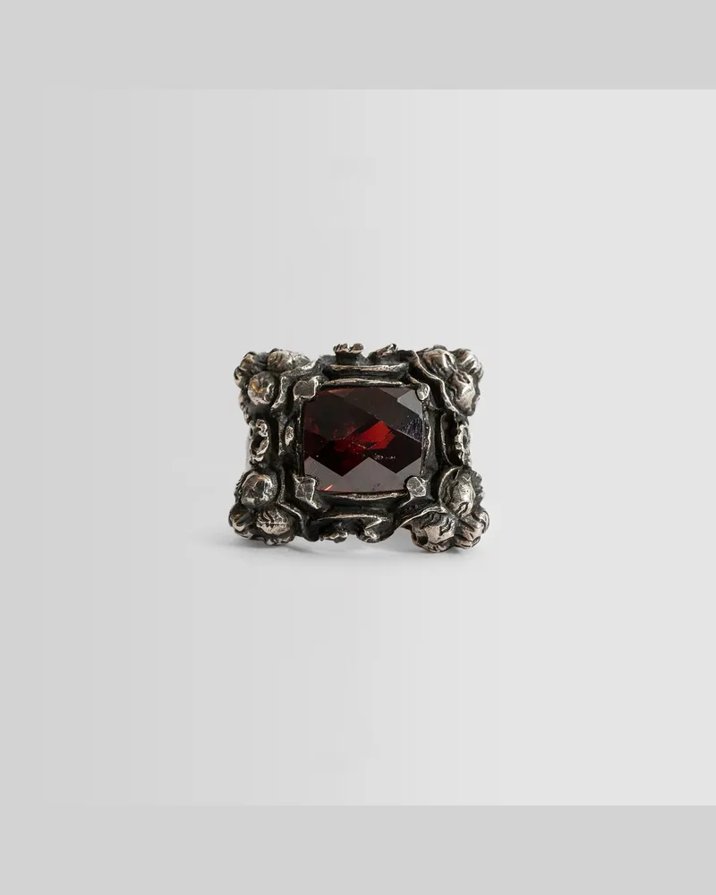 KD2024 4 Tiger Ring With Dark Red Stone Silver