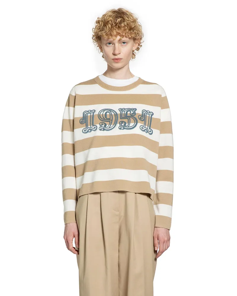 Max Mara Embroidered wool sweater Beige