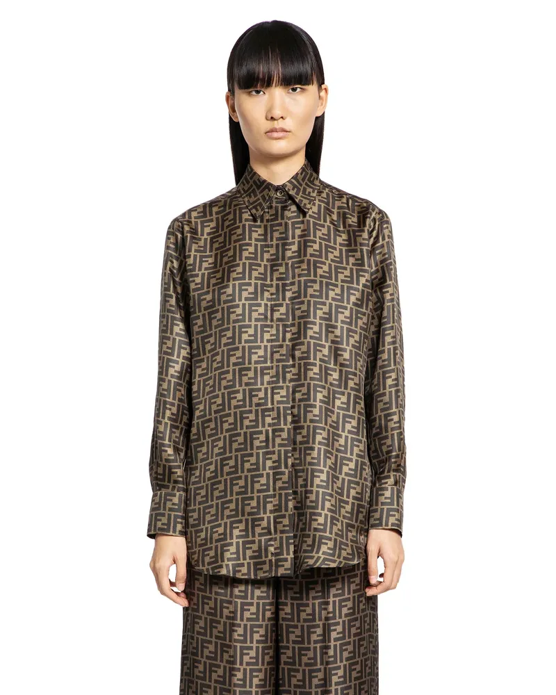 Fendi FF Silk Oversized Shirt Brown