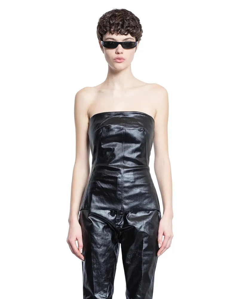 Rick Owens Top bustier di Hollywood in denim elasticizzato rivestito Black