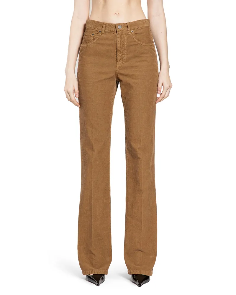 Saint Laurent Pantaloni Clyde in Velluto a Coste Beige