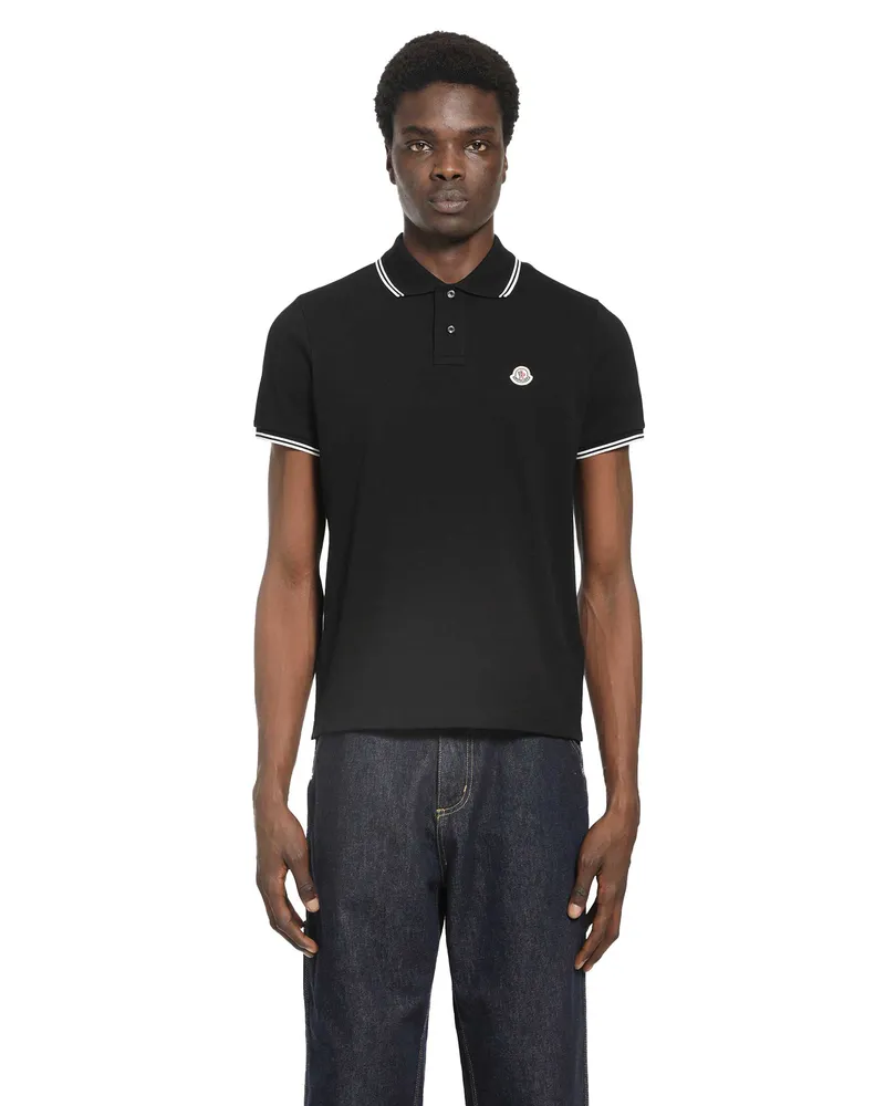 Moncler Logo Patch Cotton Polo Shirt Black