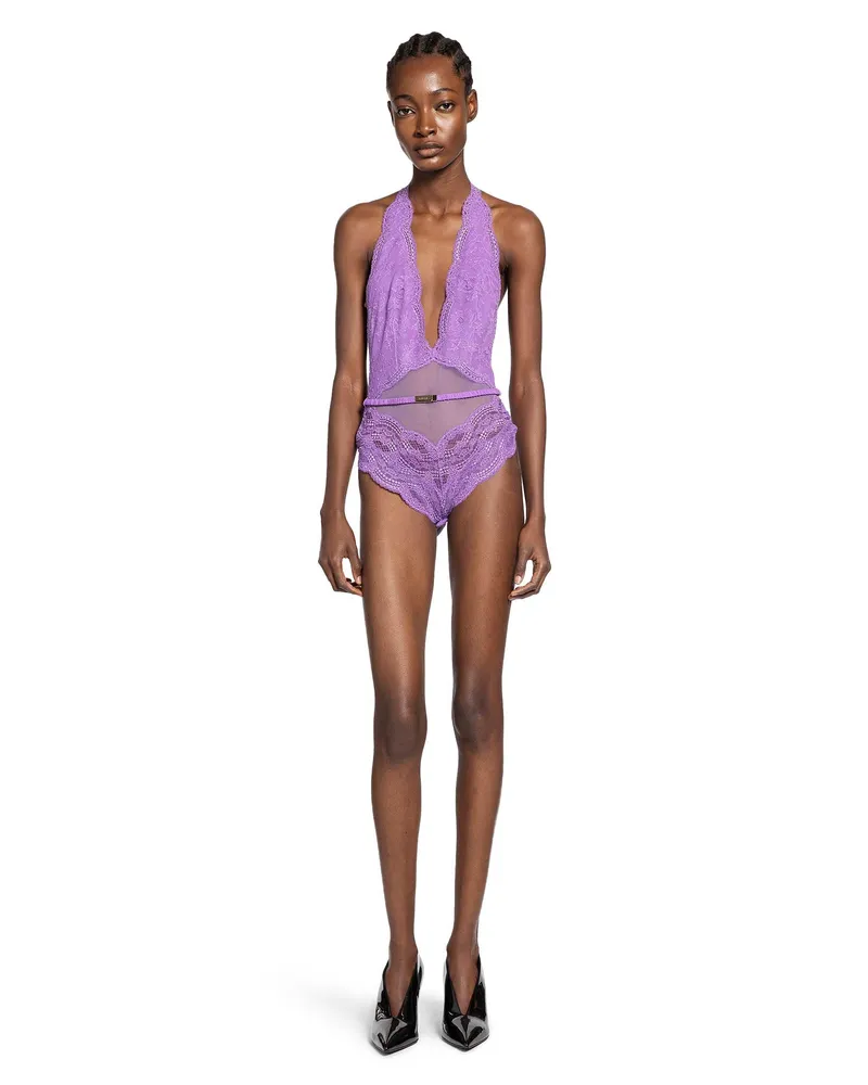Gucci Floral Lace Bodysuit Purple