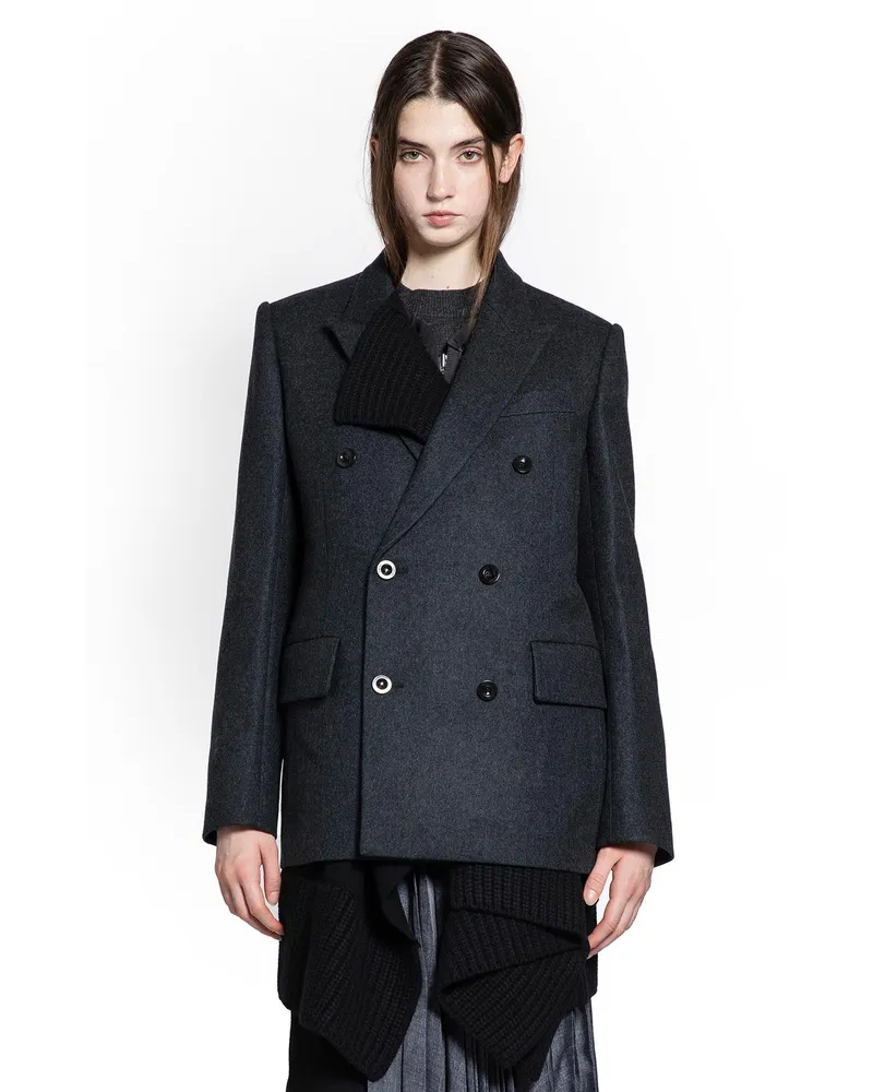 Sacai Wool Melton x Wool Knit Blazer Black