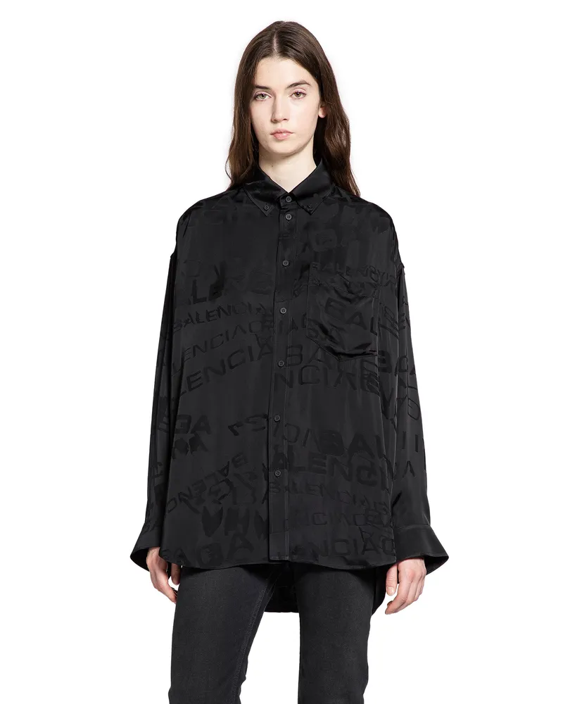 Balenciaga Logo Jacquard Satin Shirt Black