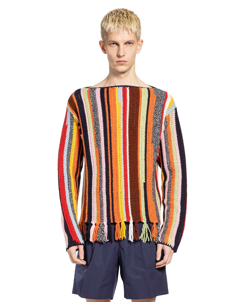 Prada Wool Crochet Boat Neck Sweater Multicolor