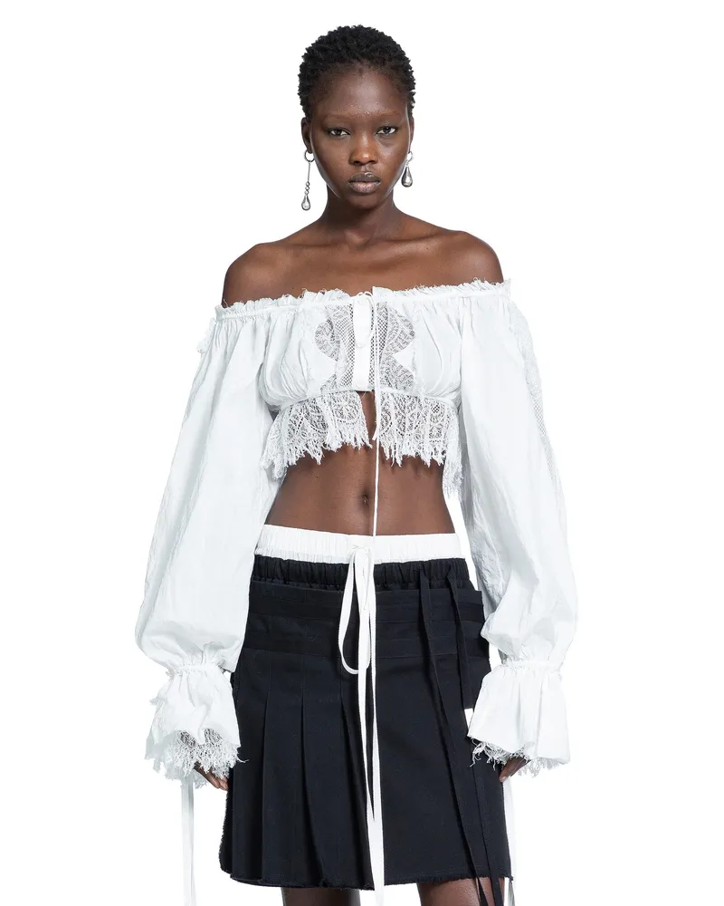 Ann Demeulemeester Jorunn Crop Top With Distressed Lace Details White