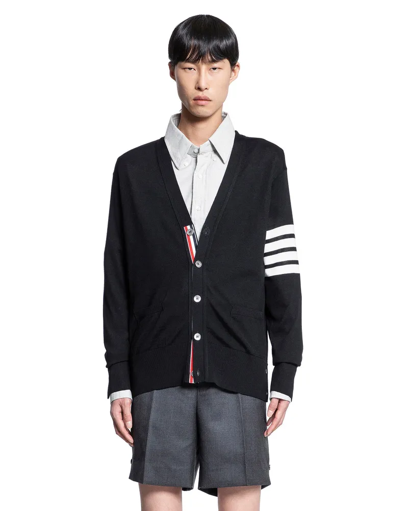 Thom Browne Cardigan classico in lana con scollo a Black