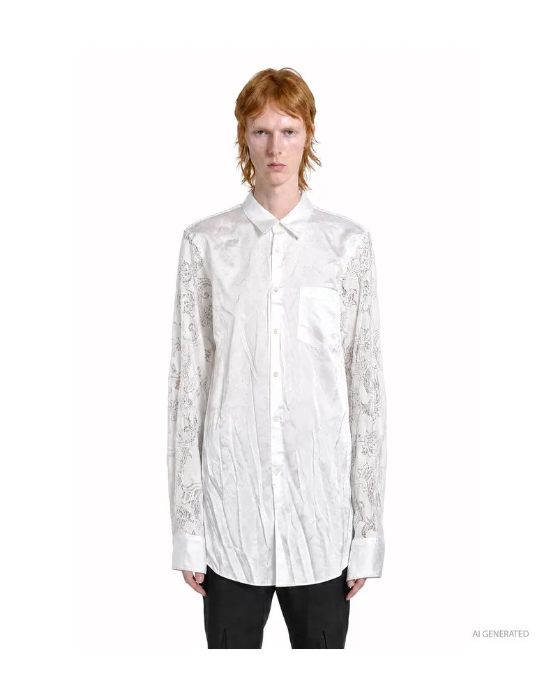 Comme des Garçons Dotted Satin and Lace Pocket Shirt White